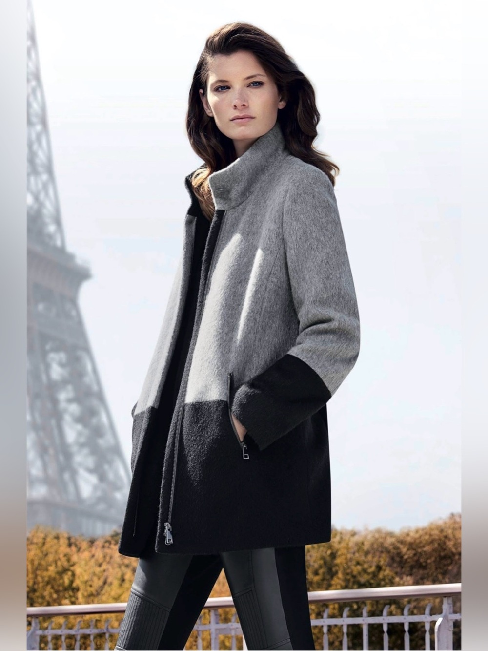 Nautica Color-Block Wool-Blend Long Coat